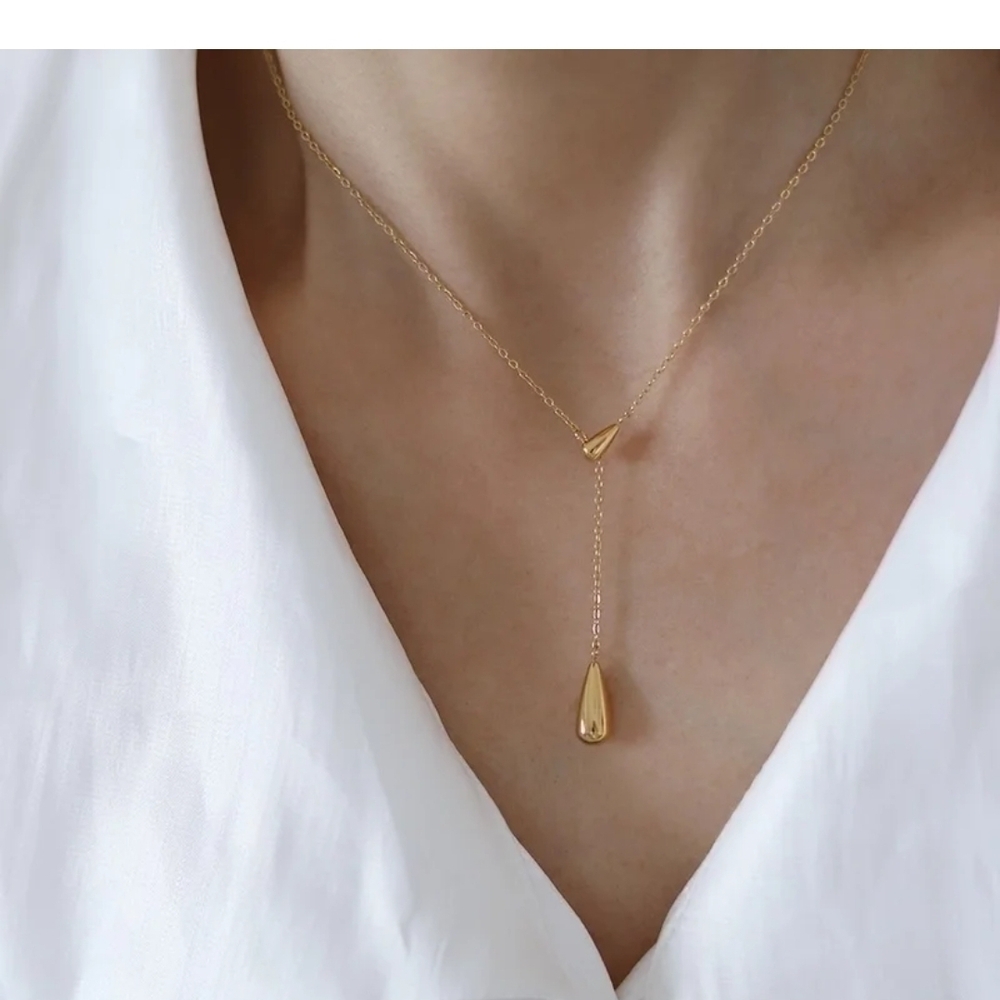 Stainless Steel 18k Dipped Minimalist Teardrop Necklace